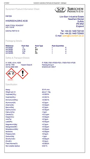 Example Product Data Sheet